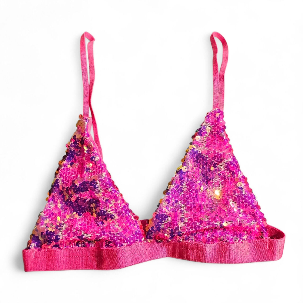 3/$25 NEW Club Exx Sparkling Pink Sequin Bralette Size XXS